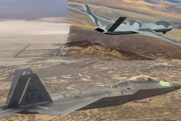 The F-22 Leads the MQ-20 Drone in a Simulated Mission
