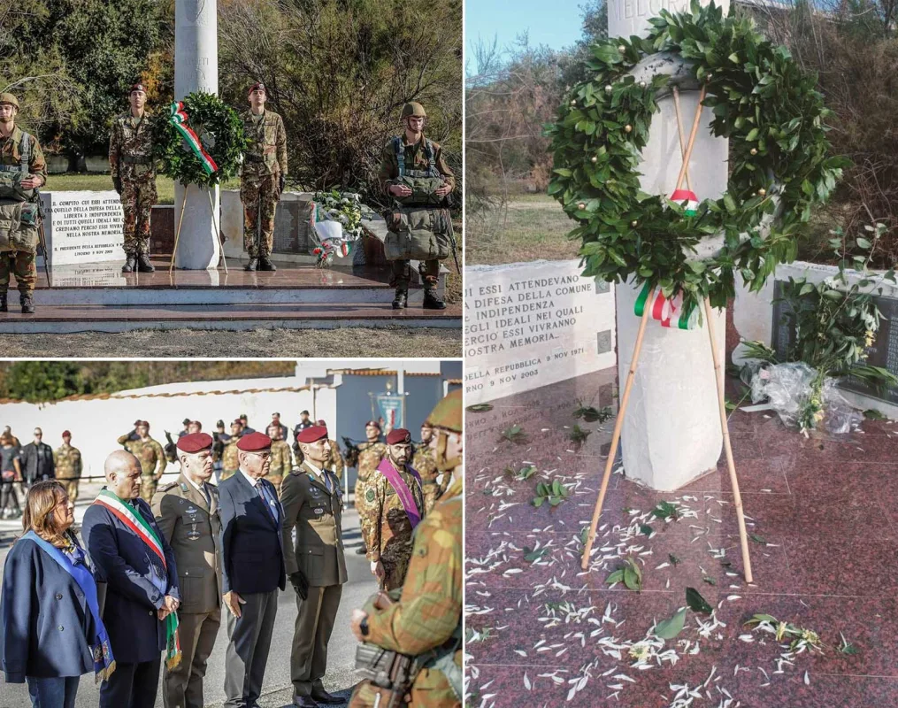 On the left, the ceremony of November 6, on the right the vandalized Banditella monument